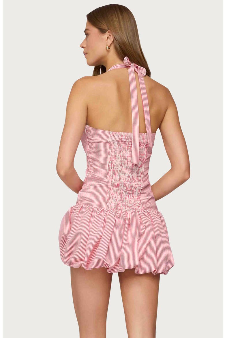 Pinstripe Bubble Hem Halter Minidress, Alternate, color, RED