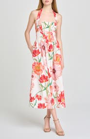 WAYF Camellia Floral Halter Neck Stretch Cotton Dress