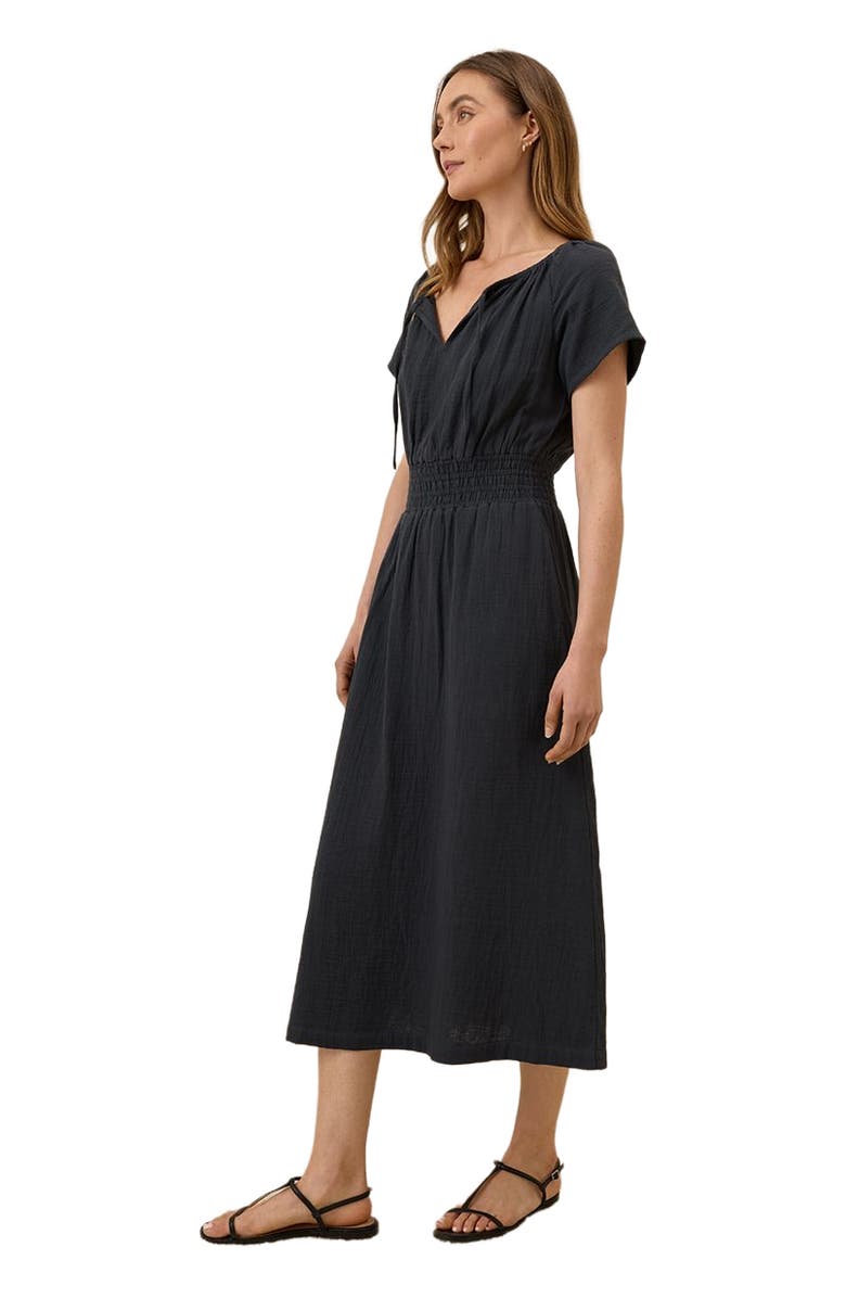 Pact Organic Cotton Coastal Double Gauze Boho Midi Dress, Alternate, color, Black