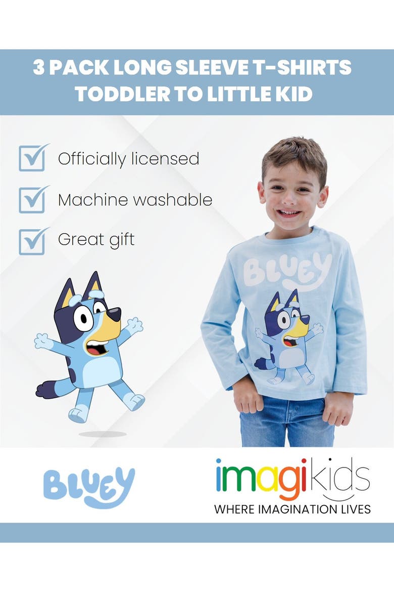3-Pack Long Sleeve T-Shirts, Alternate, color, Bluey Bingo Multi