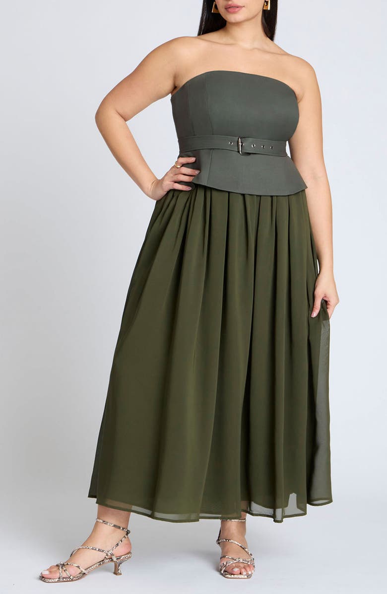 ELOQUII Mixed Media Strapless Maxi Dress, Main, color,