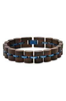 HMY JEWELRY Men's Stainless Steel Wood Bracelet
