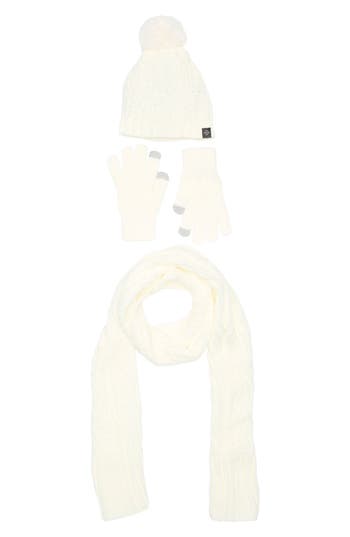 Nanette Lepore 3-piece Rhinestone Scarf, Beanie & Gloves Set In White
