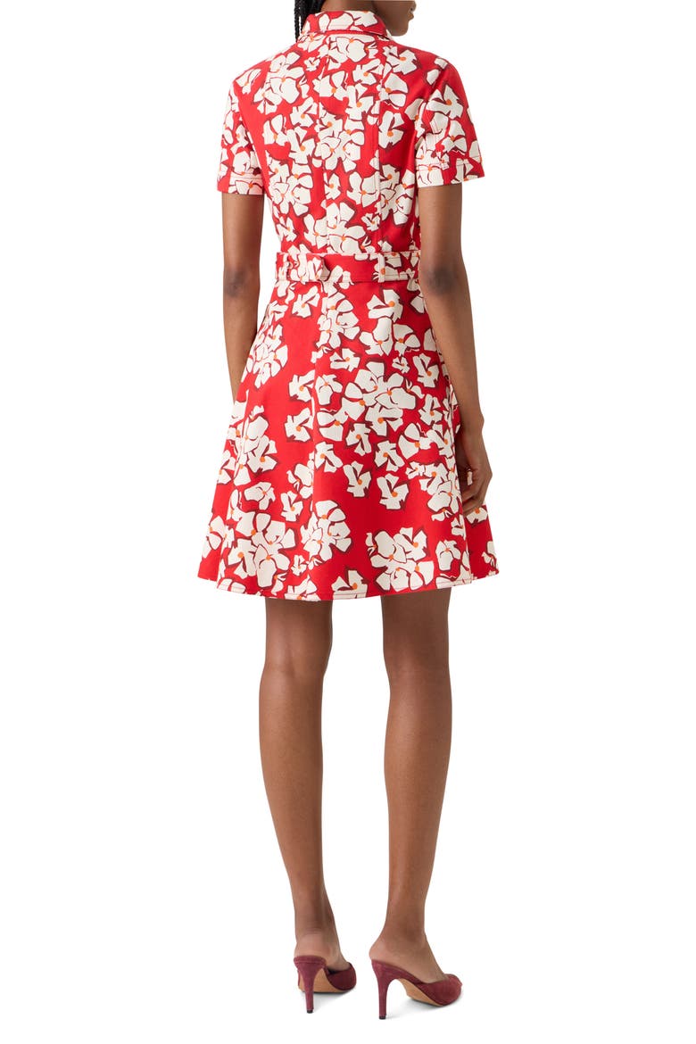 Papercut Flower Belted Stretch Denim Shirtdress, Alternate, color, RED-CREAM