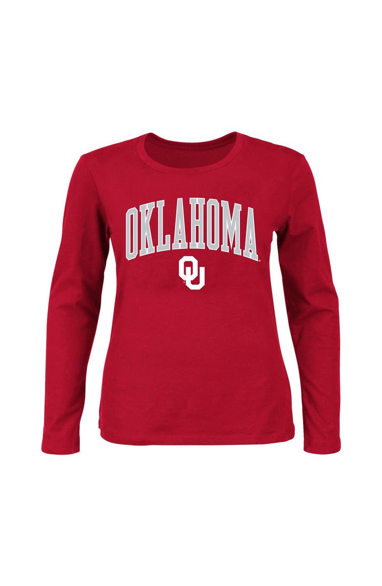 PROFILE Women's Profile Crimson Oklahoma Sooners Plus Size Arch Over Logo Scoop Neck Long Sleeve T-Shirt, Main, color, Crimson