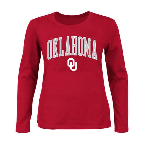 Women's Profile Crimson Oklahoma Sooners Plus Size Arch Over Logo Scoop Neck Long Sleeve T-Shirt