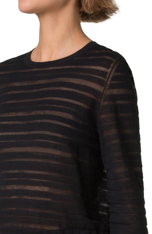 Shop Akris Sheer Stripe Cotton Blend Sweater In Black