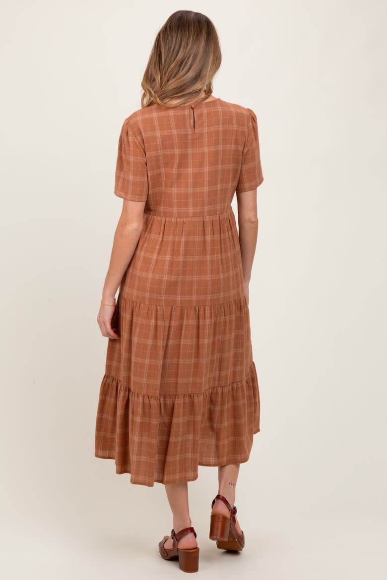 Plaid Tiered Short Sleeve Dress, Alternate, color, Rust