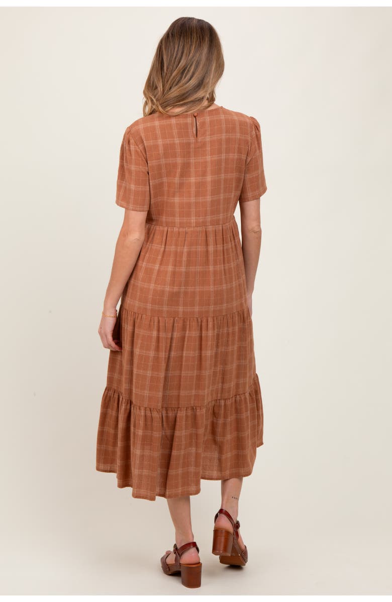 PinkBlush Plaid Tiered Short Sleeve Dress, Alternate, color, Rust