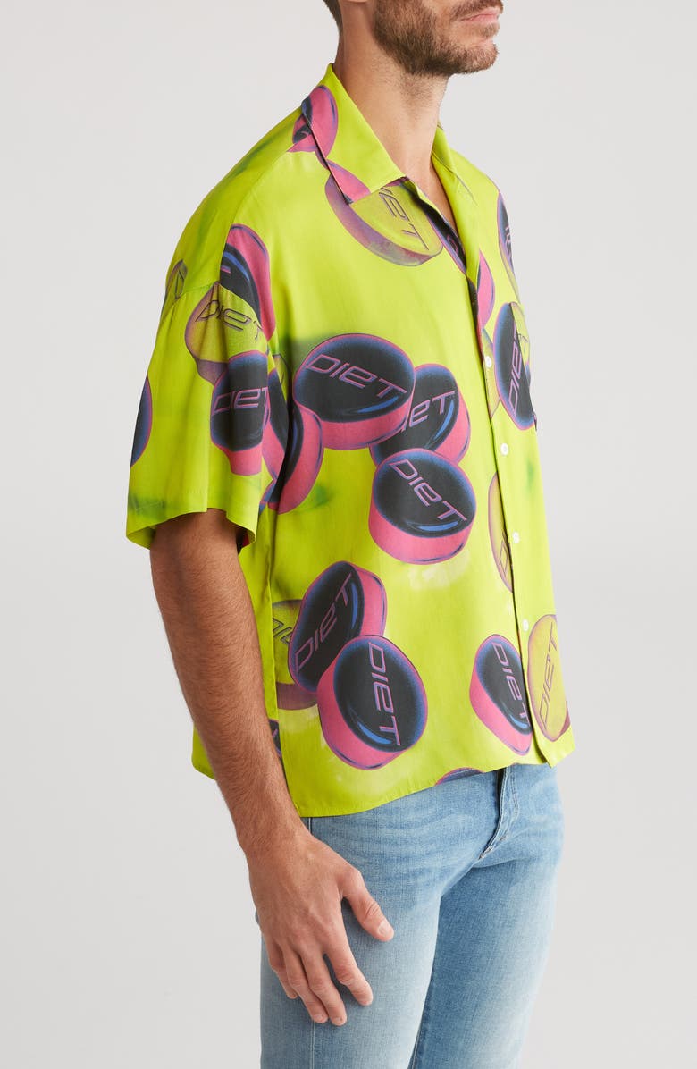 DIET STARTS MONDAY Pill Short Sleeve Button-Up Shirt, Alternate, color, Volt Green