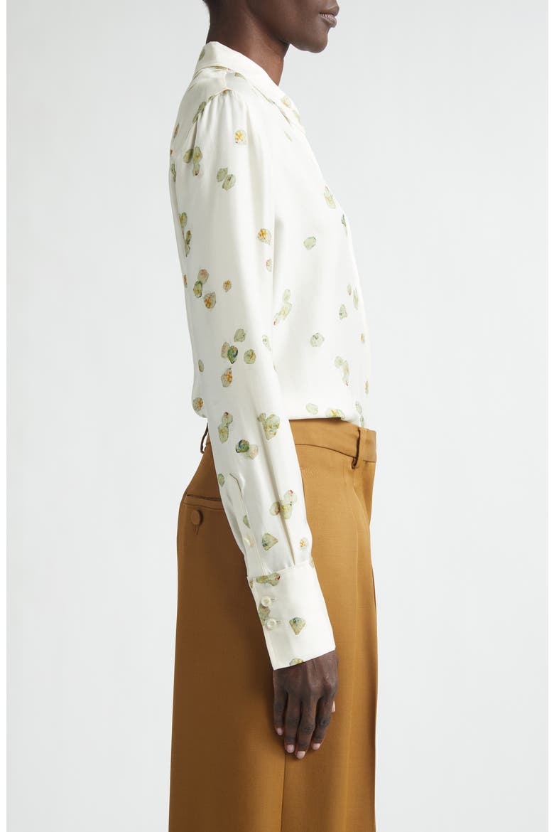 Chika Petal Print Silk Chiffon Button-Up Shirt, Alternate, color, IVORY ALLOVER PETALS