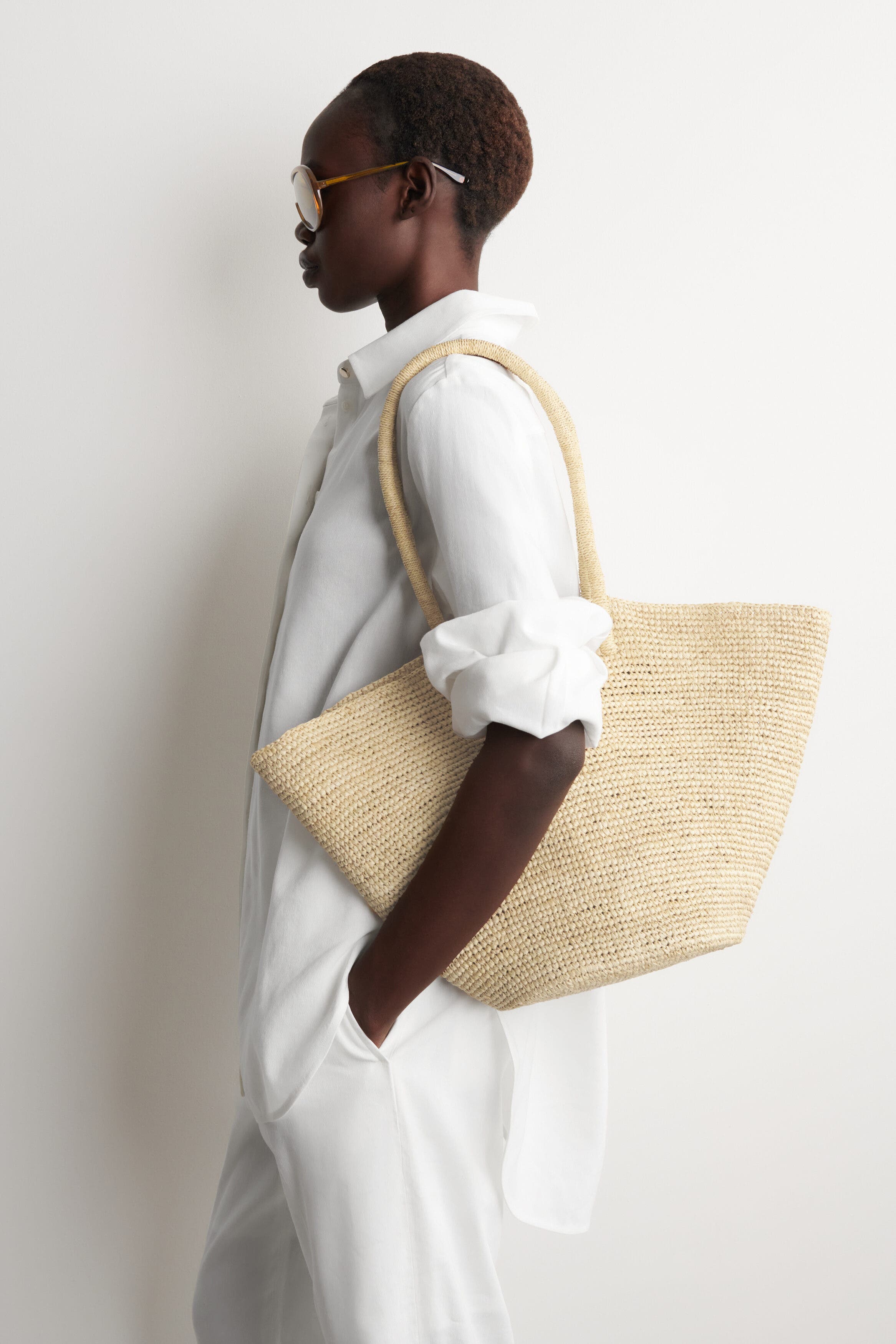 Hand-Woven Market Tote - Straw, Alternate, color, BEIGE