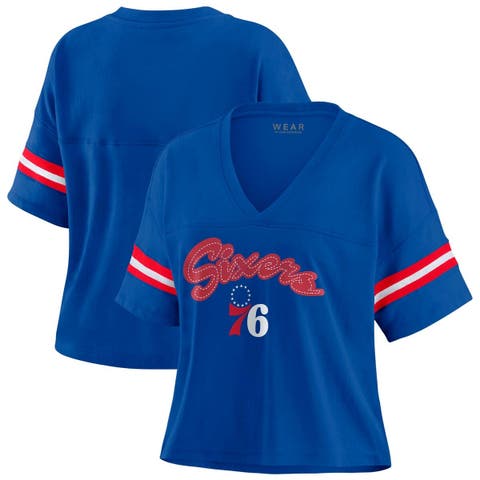 Women's WEAR by Erin Andrews Royal Philadelphia 76ers Plus Size Color Block Boxy V-Neck T-Shirt