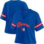 WEAR by Erin Andrews Women's WEAR by Erin Andrews Royal Philadelphia 76ers Plus Size Color Block Boxy V-Neck T-Shirt