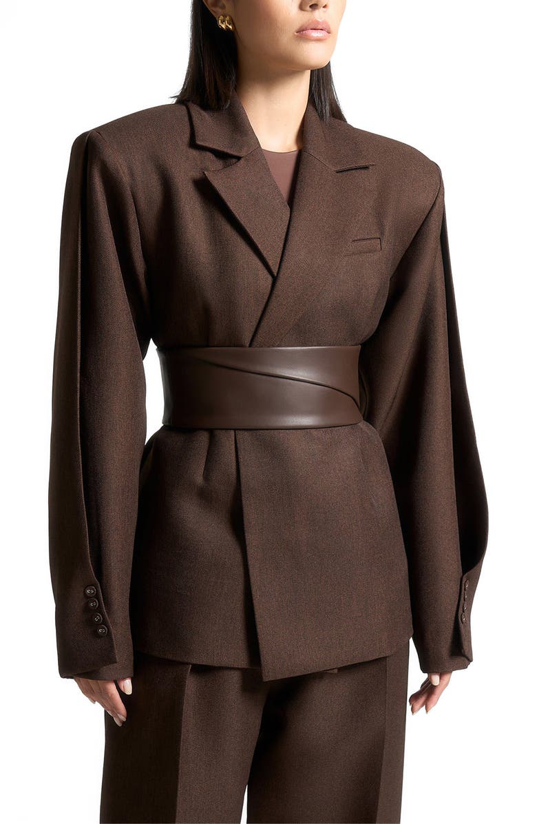 Manière De Voir Marie Twist Sleeve Tailored Blazer with Belt, Main, color, Brown