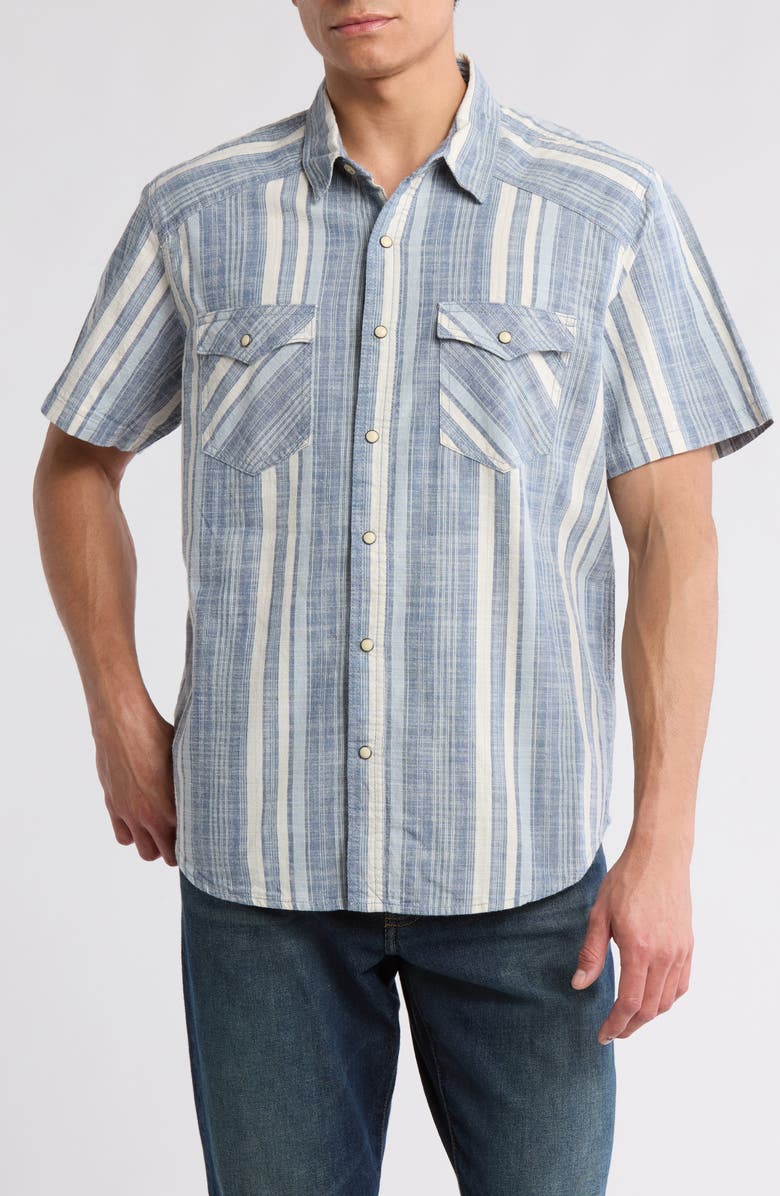 Lucky Brand Plaid Snap-Up Western Work Shirt, Main, color, Blue Stripe