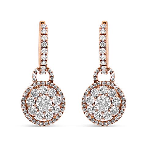 18K Rose Gold 1 1/2 Cttw Diamond Composite Dangle Earrings