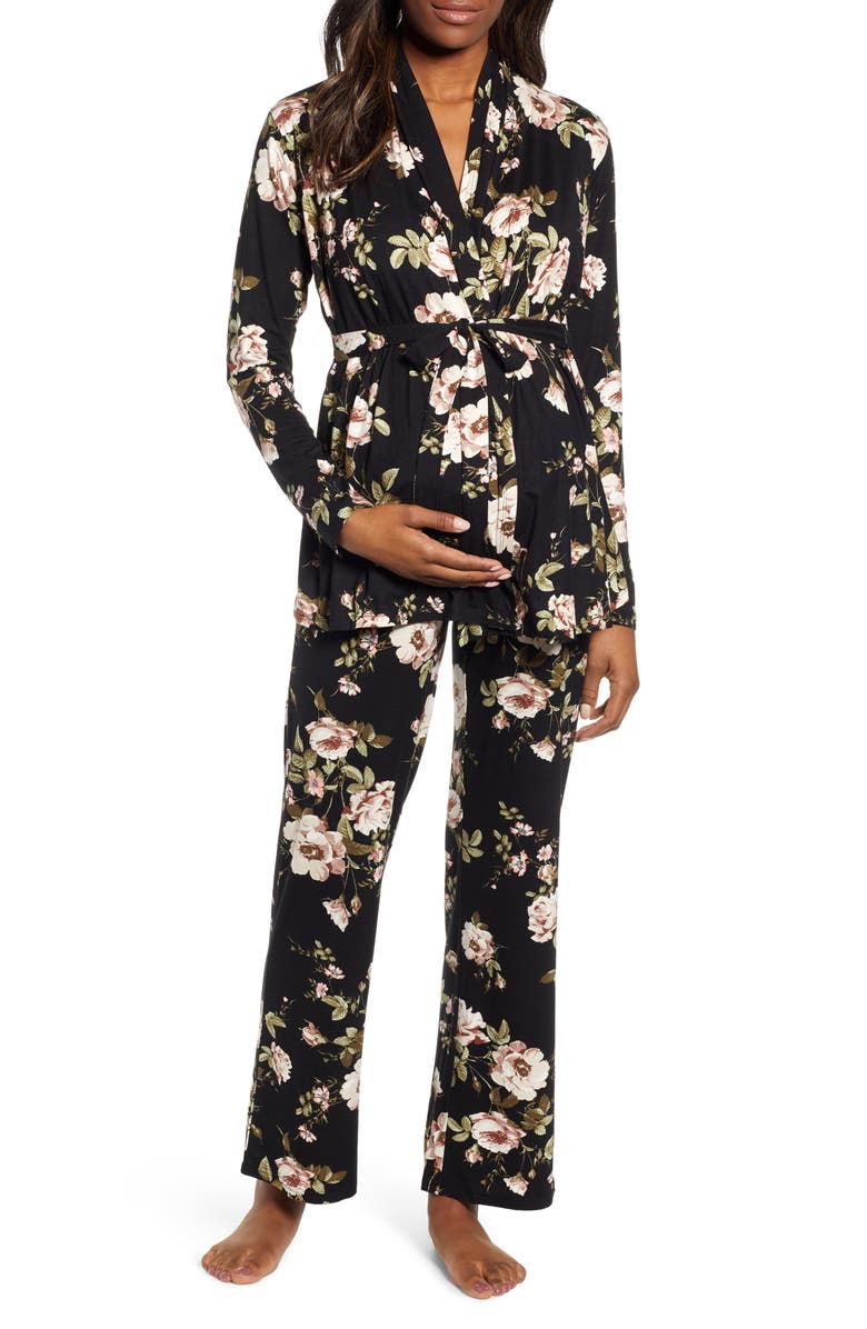 Angel Maternity Floral Maternity/Nursing Pajamas, Main, color,