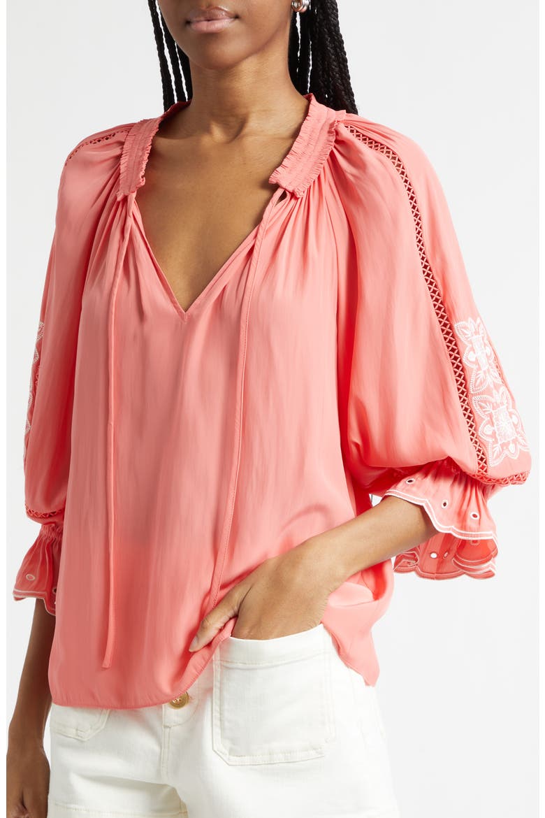 Haven Embroidered Woven Shirt, Alternate, color, CORAL