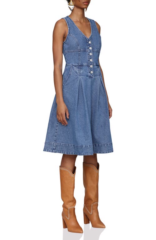 Avec Les Filles Button Front Sleeveless Denim Fit & Flare Dress In Blue
