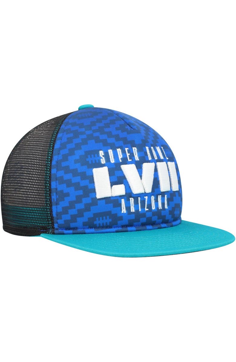 Outerstuff Youth Blue/Aqua Super Bowl LVII Foam Front Trucker Snapback Hat, Alternate, color, 