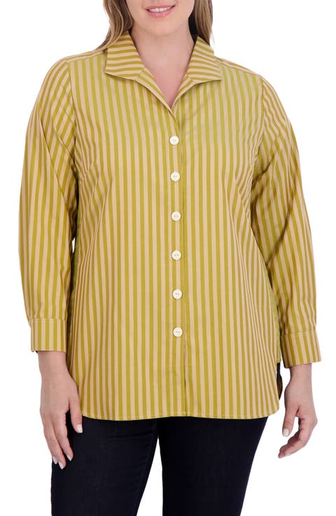 Pandora Stripe Cotton Blend Button-Up Shirt (Plus)