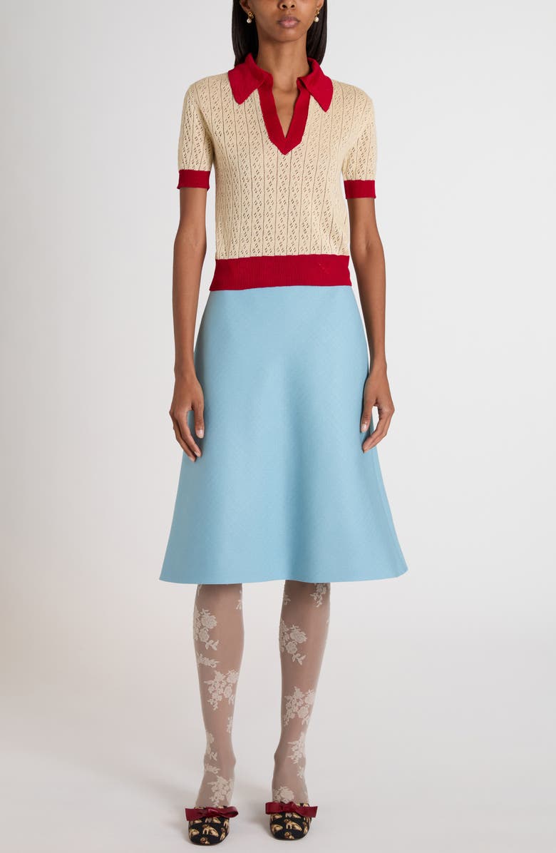 Valentino Garavani V-Detail Crepe A-Line Canvas Skirt, Main, color, 