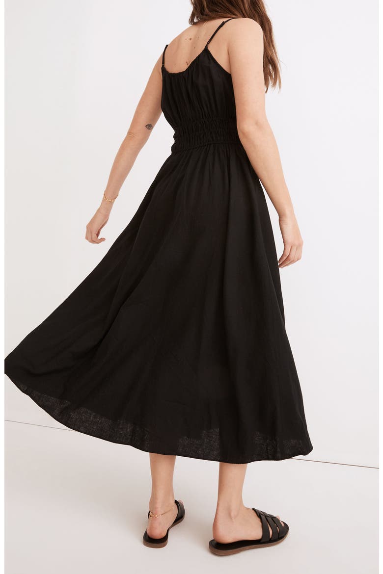 Hartford Shirred Waist Midi Dress, Alternate, color, TRUE BLACK