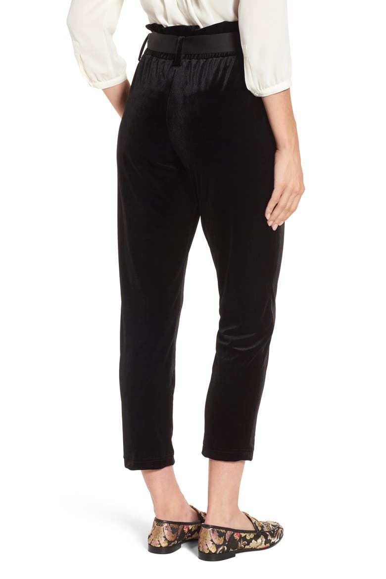 Tie Waist Velvet Pants, Alternate, color, BLACK