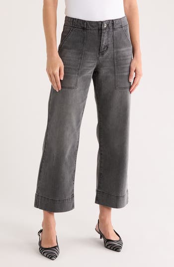 Sanctuary Ali Ankle Crop Wide Leg Jeans In Gray
