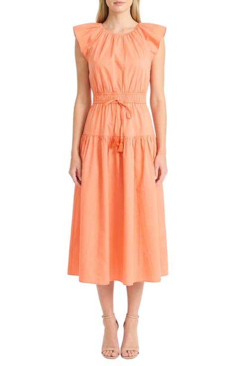 Stretch Cotton Tiered Midi Dress
