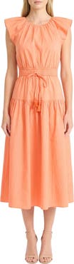 Maggy London Stretch Cotton Tiered Midi Dress