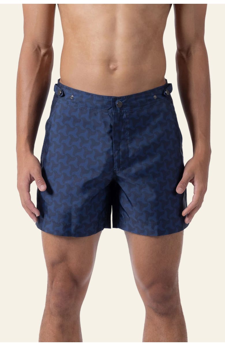 PRINCE & BOND Elvio Tailored Printed Swimshort, Main, color, Navy