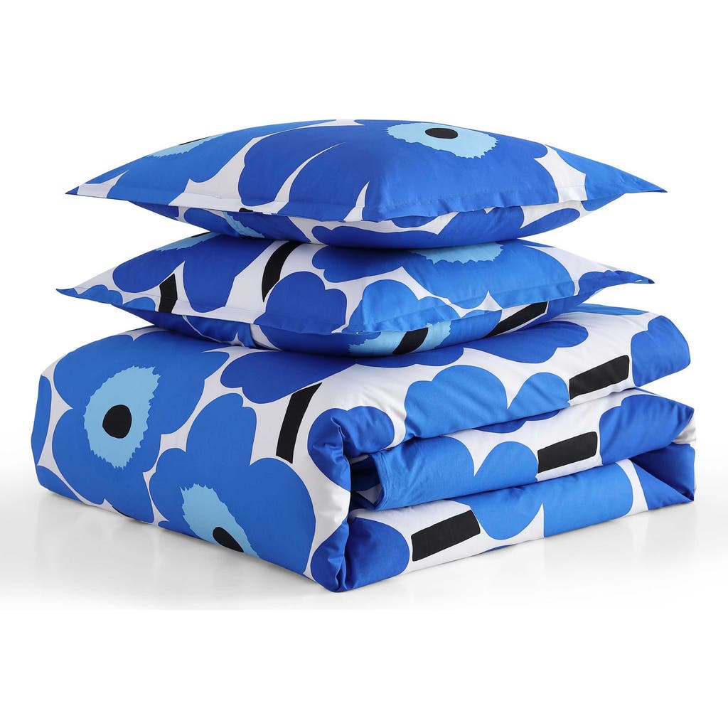 Marimekko Unikko Organic Cotton Percale Duvet Cover & Sham Set In Open Bright Blue