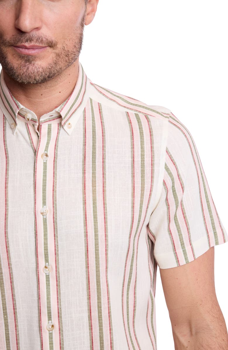 PAISLEY & GRAY Brian Short Sleeve Linen Blend Button-Down Shirt, Alternate, color, Olive Rose Stripe