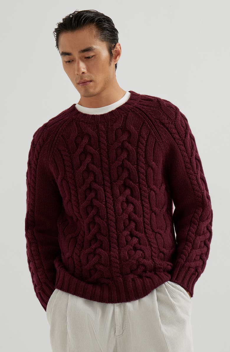 Brunello Cucinelli Cable knit sweater, Alternate, color, Burgundy