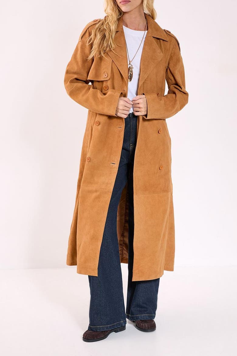 Real Suede Trench Coat, Alternate, color, Tan
