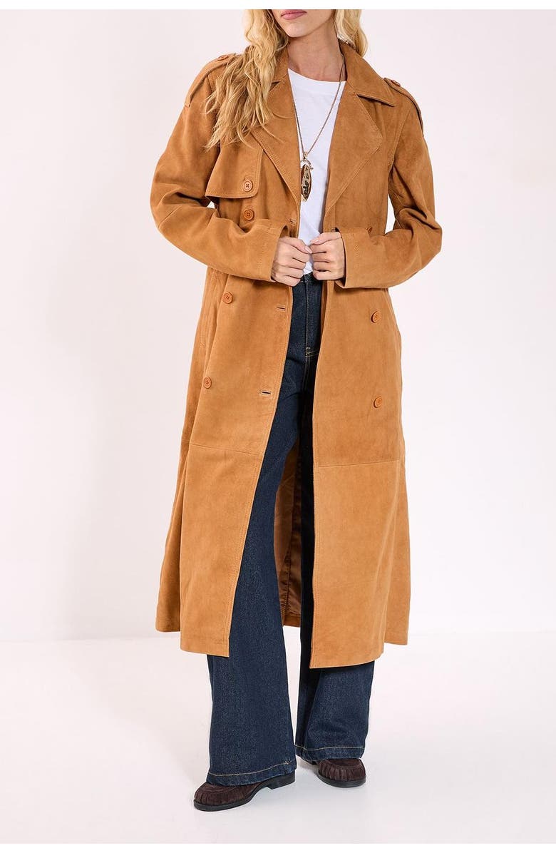 NASTY GAL Real Suede Trench Coat, Alternate, color, Tan