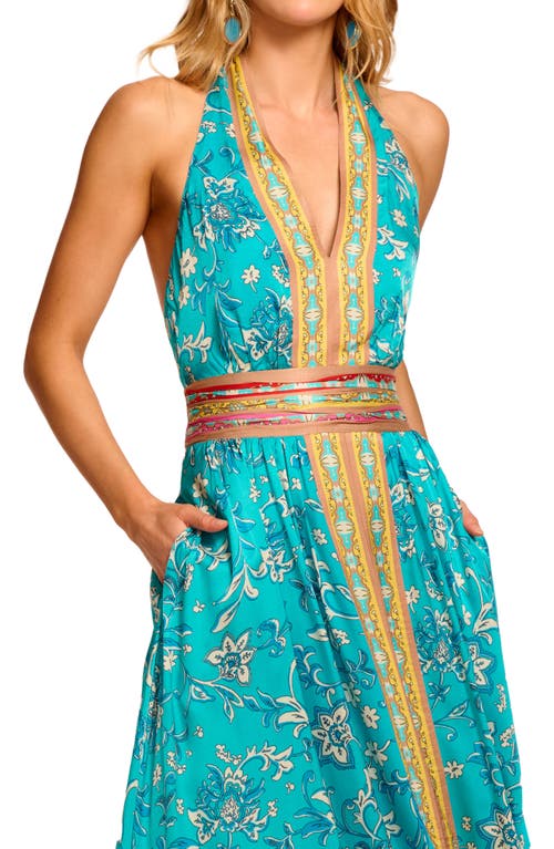 Ramy Brook Georgina Print Halter Neck Handkerchief Hem Dress In Blue