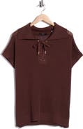 T Tahari Tie Neck Short Sleeve Open Stitch Sweater