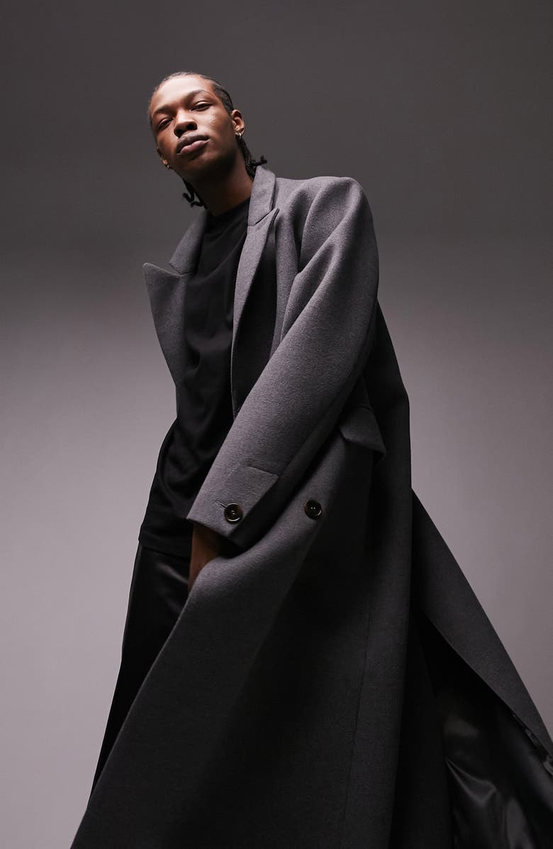 Topman Longline Overcoat, Alternate, color, 