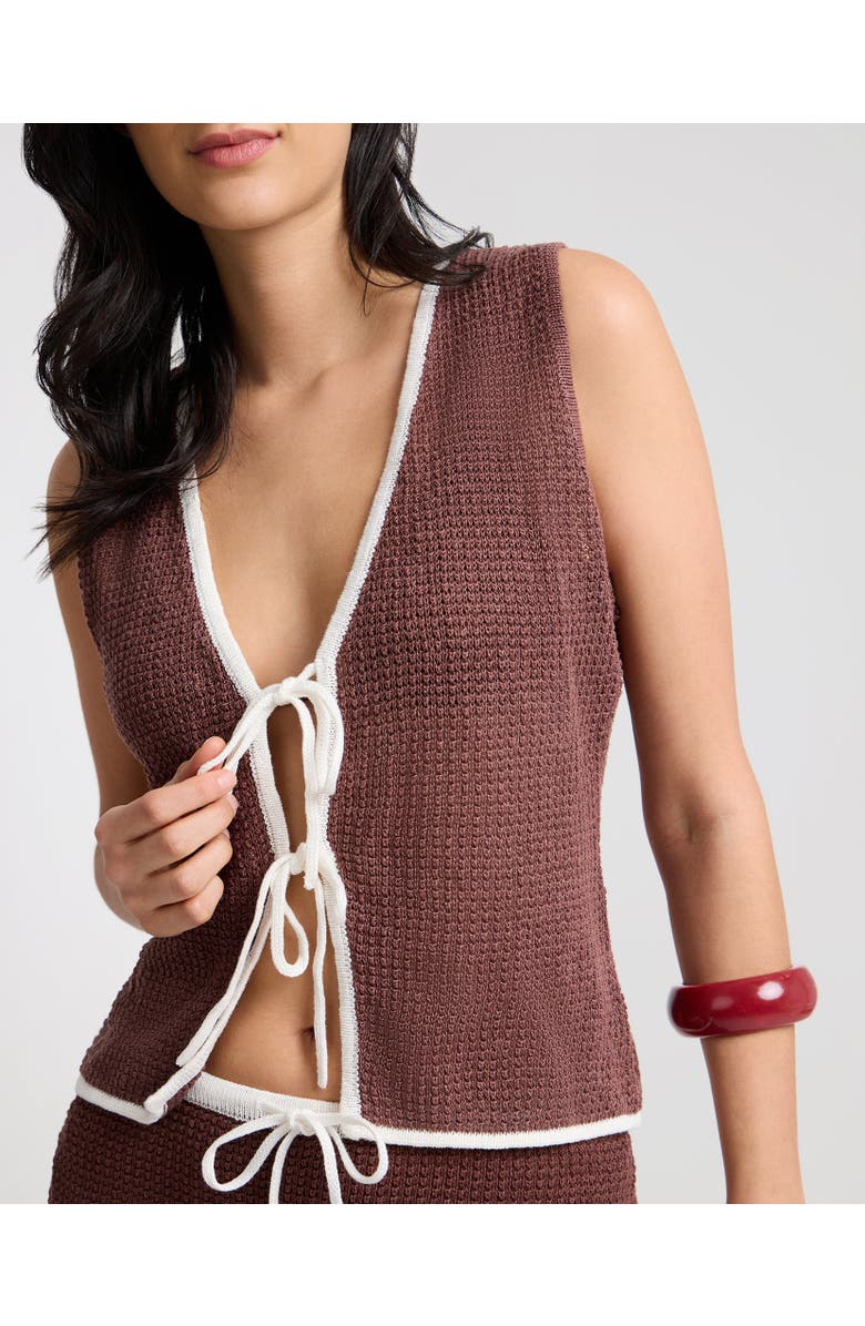 Onia Knit Tie V-Neck Front Tank Top, Alternate, color, Brown/White