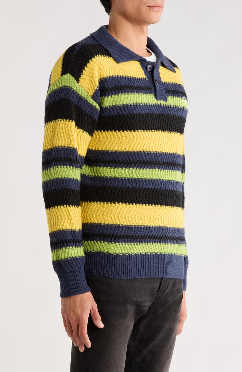 PLEASURES Cooper Stripe Long Sleeve Polo Sweater, Alternate, color, Yellow