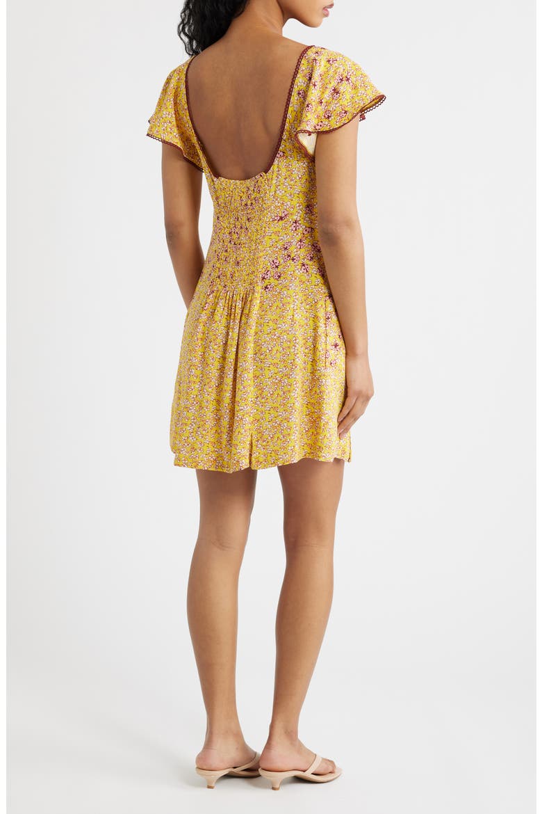 Backroads Floral Flutter Sleeve Mini Sundress, Alternate, color, DANDELION COMBO
