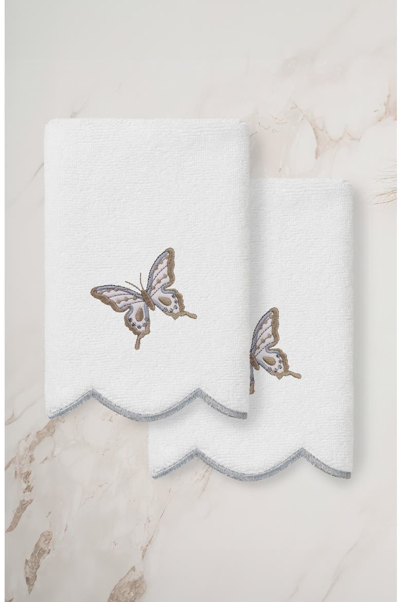 2-Piece Brittney Embroidered Turkish Cotton Fingertip Towel Set, Alternate, color, WHITE/ GRAY