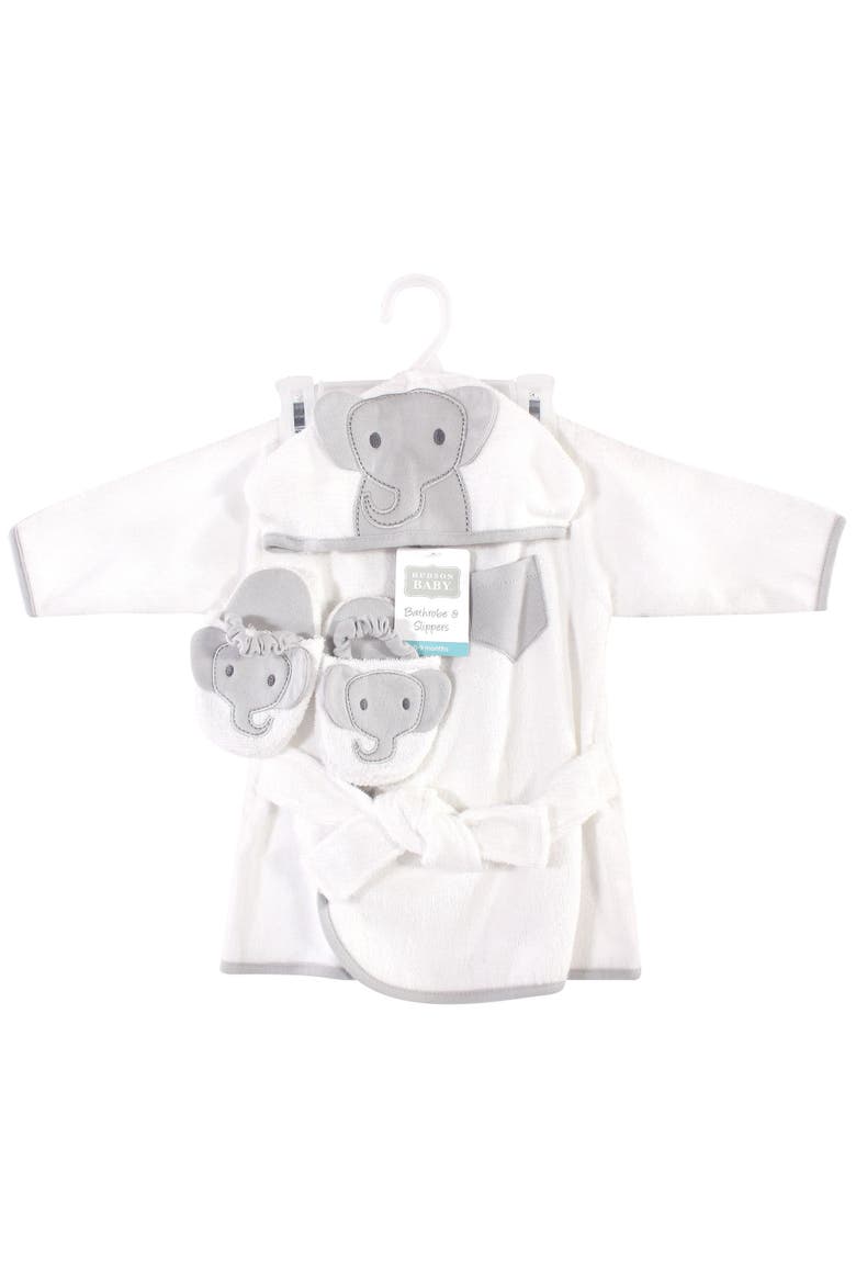Cotton Animal Face Bathrobe, Alternate, color, Modern Elephant