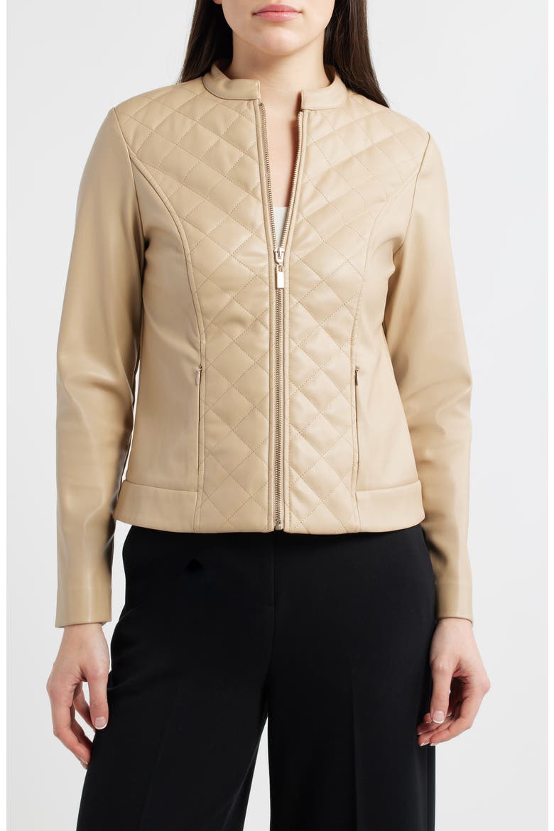 Quilted Faux Leather Moto Jacket, Alternate, color, LATTE