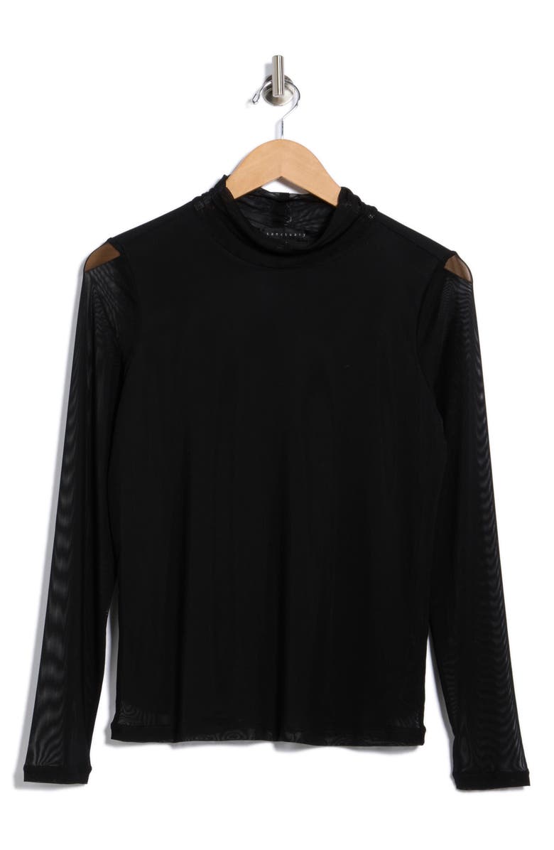 Sanctuary Everyday Mock Neck Long Sleeve Mesh Top, Alternate, color, Black