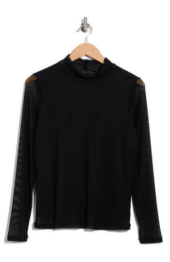 Sanctuary Everyday Mock Neck Long Sleeve Mesh Top In Black