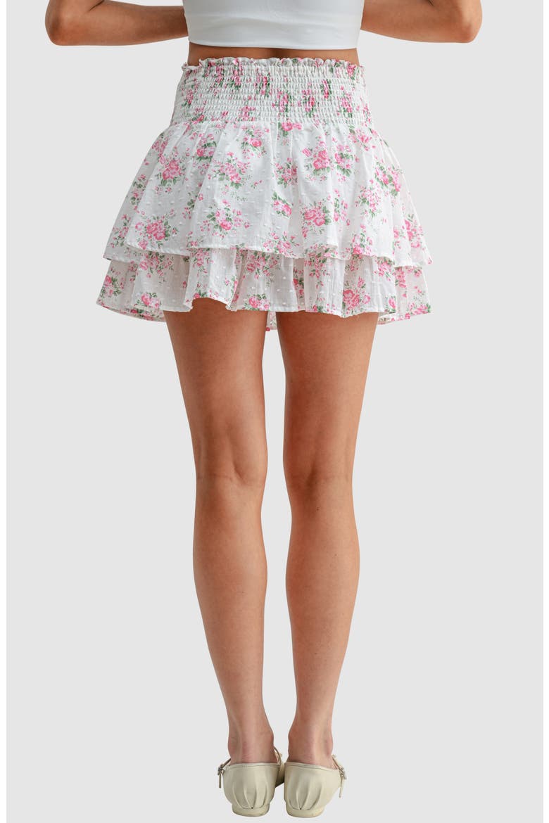 Smocked Waist Ruffle Miniskirt, Alternate, color, WHITE PINK FLORAL